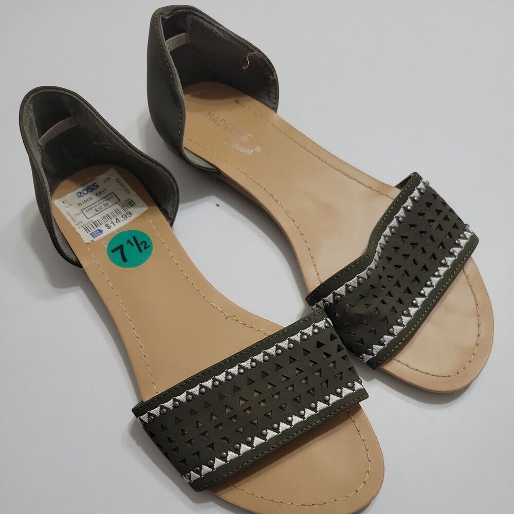 Madeline Stuart Womens 7.5 Mslyla Boho‎ Embroidered Triangle Slide Sandals Green